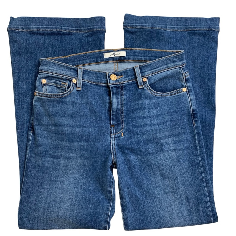 7 For All Mankind Dark Blue Flare Jeans with Contrast Pocket Detail - Picture 5 of 16